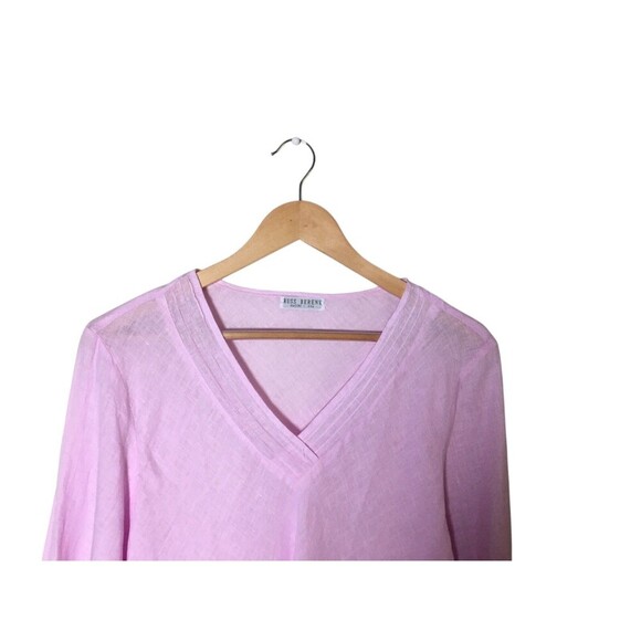 Russ Berens Top Women's Size Large Pink V-Neck Long Sleeve 100% Linen - Picture 3 of 6